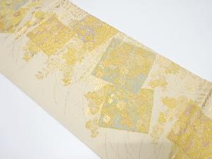色紙に蝶・草花模様織出し袋帯